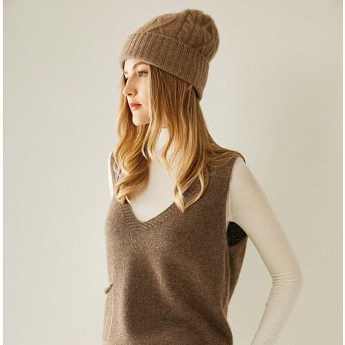 Autumn and winter new cashmere hat ladies double warm 100% cashmere