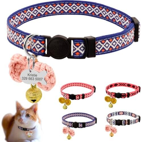 Personalized Cat Collar Custom Safety Kitten Puppy Collars with Bell Cute Pet Cats Necklace Accessories collares para gatos