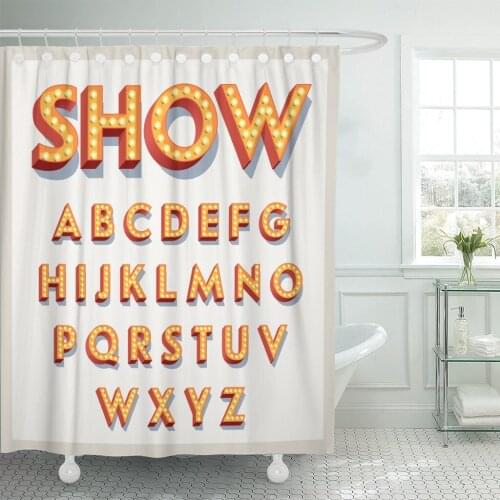 Flat Retro Volumetric Signboard Letters Light Bulbs Vintage 3D Shower Curtain Waterproof Polyester Fabric 72 x 78 Inches Set
