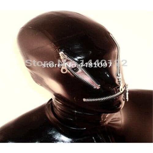 Sexy Latex Hoods Mask Full Head Mask Fetish Latex Hood with Mouth Zipper Custom Made XS-XXL