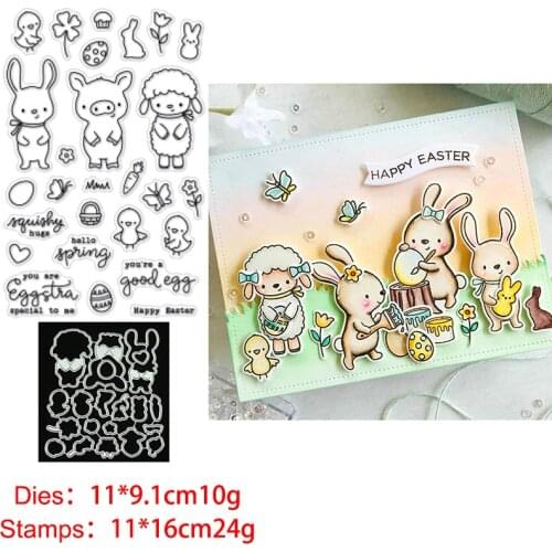 Rabbit Pig Sheep Stamp and Dies 2021 Transparent Clear Silicone Stamp Cutting Die Set for DIY Scrapbooking Photo Decorative
