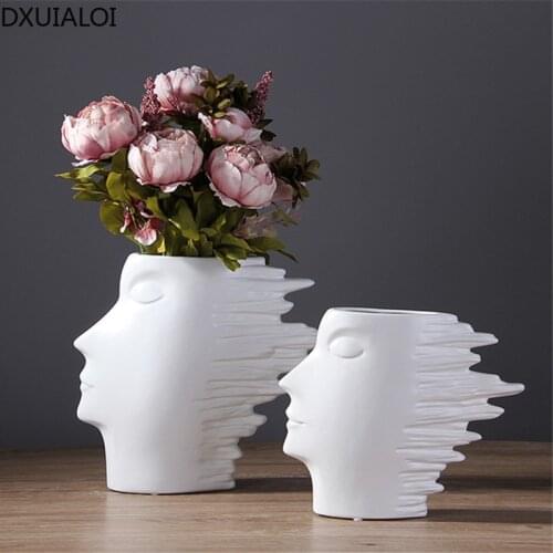 Nordic minimalist home accessories black and white matte vase American head vase living room decoration creative ceramic crafts