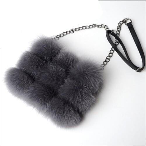White Real Fox Fur Crossbody Bags for Women Soft Fluffy Clutch Ladies Purses and Handbags Shoulder Messenger Bag B9