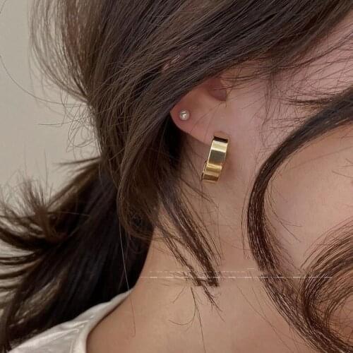 TIMEONLY Unique Design Wide Metal Hoop Earring for Women Ladies Minimalist Earrings Personality Korean Style Accessories Gift