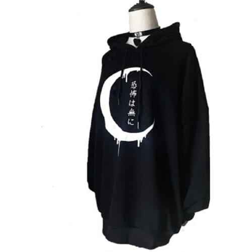 Women Hoodies Gothic Punk Moon Letter Print Sweatshirts spring Long Sleeve Black Jacket Zipper Coat Casual Hoody Женские топы