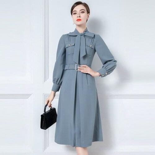 High End Luxury Lady Dress Womens Autumn Dress New Retro Lantern Sleeves In 2021