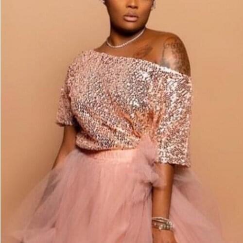 Instagram Sequin Sleeve Sleeve Tops Pink Shirt Short Blouse Sweetie Blouse Fashion Women Top Customized