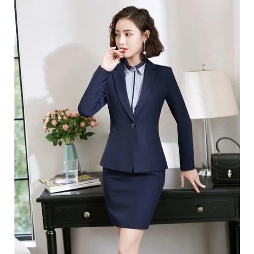Formal Ladies Navy Blue Blazer Women Business Suits with Skirt and Jacket Sets Work Wear Office Uniform Designs