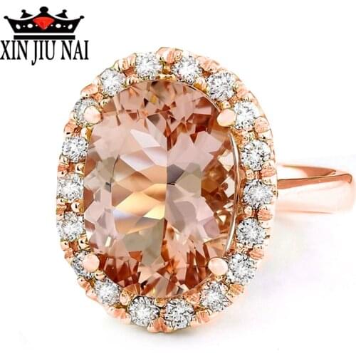 2020 New 18K Rose Gold Classical Elegant Royal Noble Exaggerated Champagne Gem Female Diamond Ring Gift Womens Jewelry