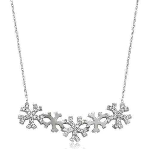 Real Silver 925 Jewelry Silver Snowflakes Women Necklace