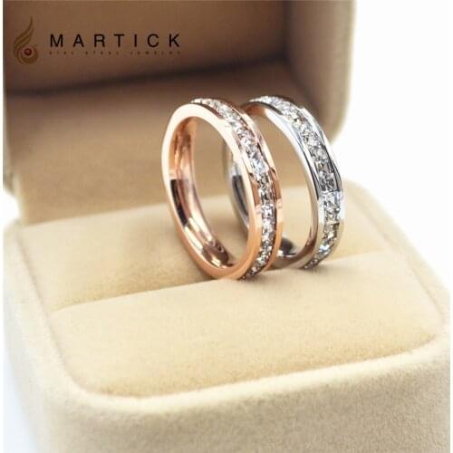 Martick Top Quality Brand Rose Gold Ring For Women Silver Wedding Ring Shinning Square CZ Stainless Steel Ring Jewelry R1