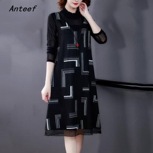 Anteef long sleeve mesh dresses for women casual midi woman spring autumn dress elegant clothes 2021