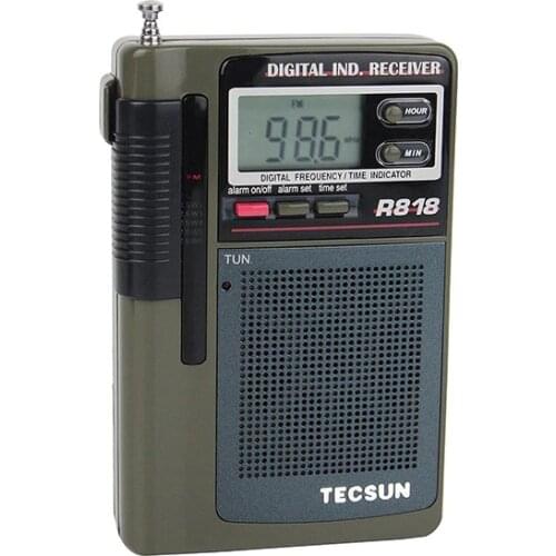 1 pc TECSUN Pocket Mini Radio FM/MW/SW Receiver Full Band Digital Clock Alarm + External Antenna TECSUN R-818 FM Radio