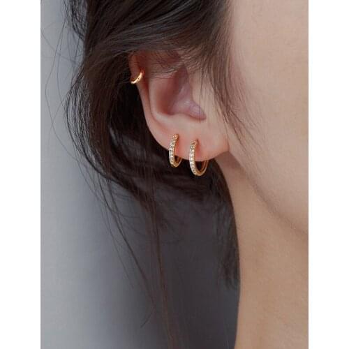 925 Sterling Silver Piercing Single Row Stud Earring For Women Girls Wedding Jewelry Oorbellen eh769