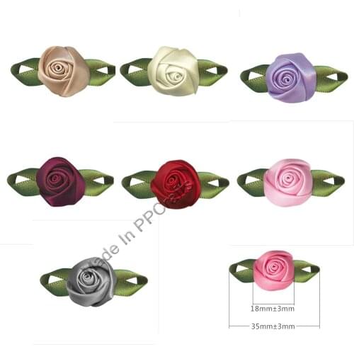 35 -18 MM Satin Ribbon Rose Foliage Flower For Packing Cloth Hairbow DIY Crafts 200pcs Free Shipping