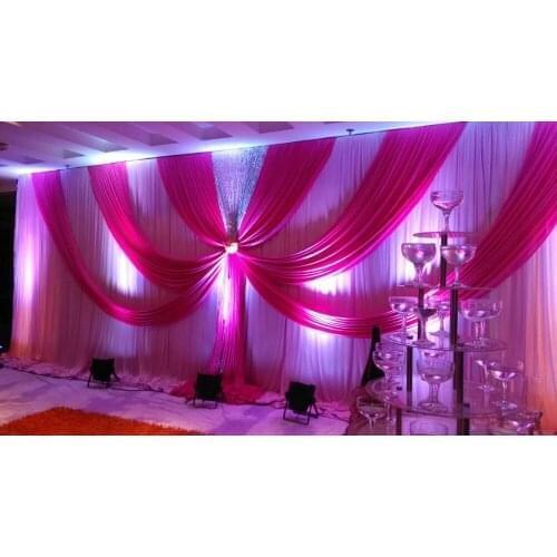 White Wedding Background curtain with rose swags stage backdrop 3m*6m wedding decoration
