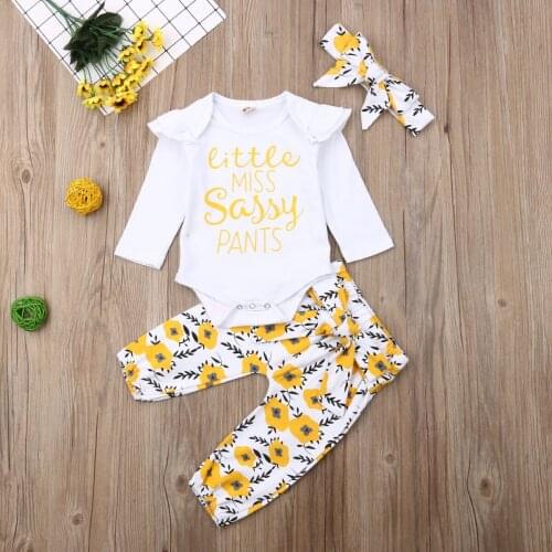 Infant Baby Girls Letter Bodysuit + Floral Print Shorts+Headbands Outfits set of newborn baby clothes Outfits Clothes 0-24M