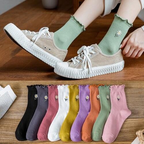 Harajuku Colorful Daisy Socks Women Girls Crimping Spring Autumn Cotton Breathable Comfortable Students Short Socks calcetines