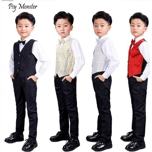 Children Formal Vest Dress Suit Sets New Years Day Boy Chorus Reading Dance Costume Kids Wedding Flower Boys Dress Clothing Set