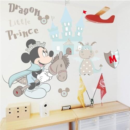 Disney Mickey Mouse Prince Castle Dragon Wall Decals Kids Rooms Home Decor Cartoon Wall Stickers Pvc Mural Art Diy Posters