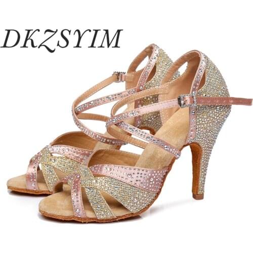 DKZSYIM Latin Dance Shoes Jazz Salsa Ballroom Dance Shoes For Dancing Women Girls Sandals sexy rhinestons shoes wholesale