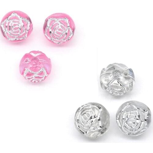 DoreenBeads Acrylic Spacer Beads Flower For Jewelry DIY Findings Colorful Silver Color Flower Beads For Earrings Necklace Charms
