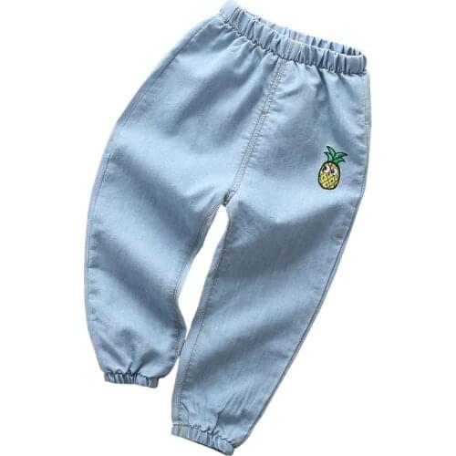 Toddler Kids Jeans Mosquito Pants Summer Thin Pineapple/Dog/Car Denim Hot Pant for Children Rippled Baby Boys Girls Jeans Trouer