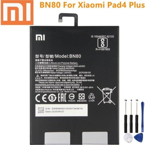 Iao Mi Original BN80 Battery For Xiaomi Pad4 Plus Tablet 4 Pad 4 Plus Genuine Replacement Tablet Battery 8620mAh+ Free Tool