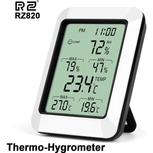 RZ Temperature Humidity Meter Monitor Indoor Thermometer Hygrometer Digital With Alarm Clock Electronic Wireless Thermometer