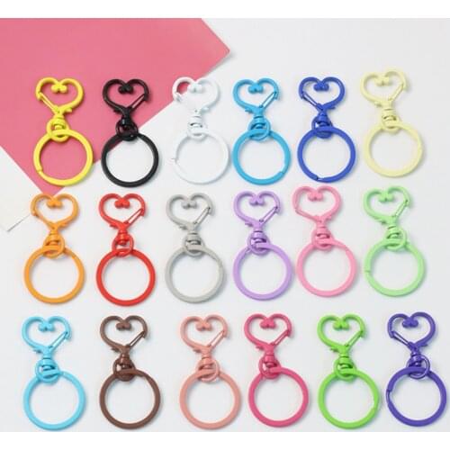 Korean Trendy Candy Color Love Heart Key Rings DIY Accessories Keychains Metal Lobster Clasp Clips Bag Car Keys Keyring Decor