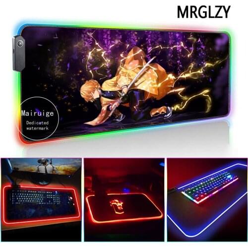 MRGLZY 40*90CM Hot Anime Demon Slayer Zenitsu LED Light RGB Gamer Large Mouse Pad DeskMat Gaming Accessories for Laptop Keyboard