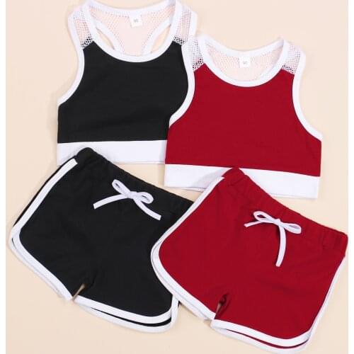 OPPERIAYA 2Pcs Kids Summer Tracksuit Mesh Splicing O-Neck Sleeveless Tank Tops Elastic Waist Shorts for Baby Girls 1-6 Years