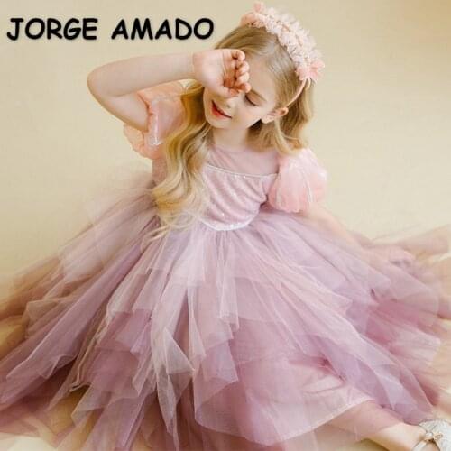 2021 Hot Sale New Summer Kids Girl Party Dress with Headwear Irregular Princess Dress Wedding Piano Perform Birthday E0323