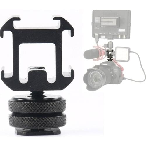 Metal Triple Cold Shoe Camera Mount Adapter Bracket Video Accessory for Lights, LED Monitors, Microphones, Audio Recorder & Stud