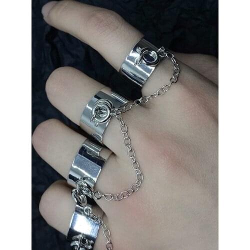 Multi-layer Punk Cool Hip Pop Adjustable Chain Four Fingers Open Alloy Women Rotate Rings for Women Party Gift