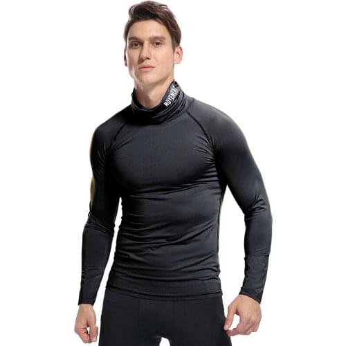 Spring Autumn Polyester Mens T-Shirt Turtleneck Long Sleeve Pullover Solid Slim Quick-Drying Breathable Fashion Casual T-Shirt