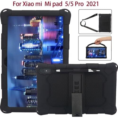 Soft Silicone Tablet Case for Xiaomi Mi Pad 5 11"(2021),with Shoulder Strap Non-toxic FullBody Protective Adjustable Stand Cover