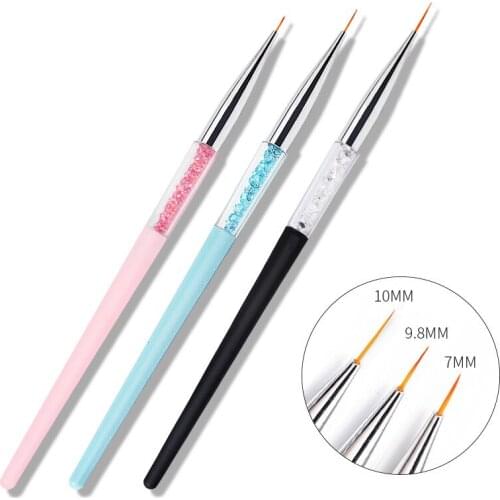 3pcs Nail Art Brush set Acrylic UV Gel Painting Drawing Line flower Grid Brush Pen Rhinestones Handle Nail Brushes Manicure Tool