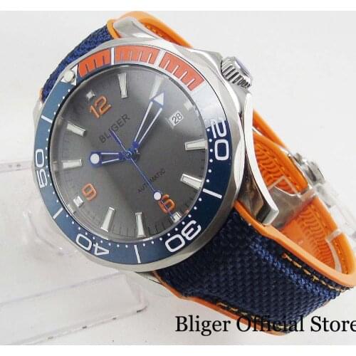 BLIGER Men Wristwatch Sapphire Glass 41mm Silver Color Case MIYOTA Movement Ceramic Bezel Rubber Strap