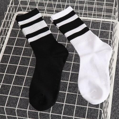 Women Men Socks Black White Color Fashion Style Simple Striped Sports Socks Medium Length Casual Socks