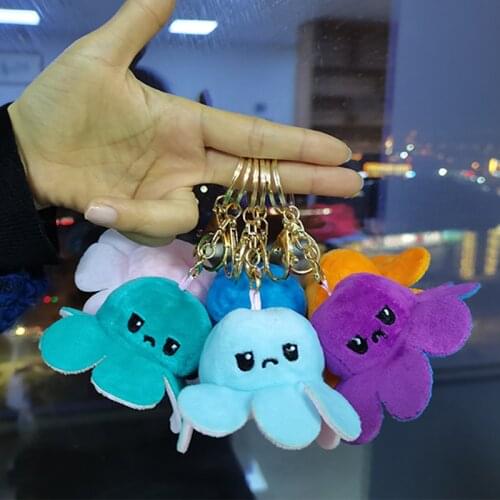 New Octopus Keychain Fashion Stuffed Two Sides Octopus Keychain and Turn Over Bag Pendant Plush Animal Keychains