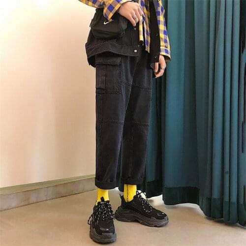 Wholesale 2020 teenagers Denim Jeans mens super hot straight autumn winter multi pocket same style Korean fashion harem pants