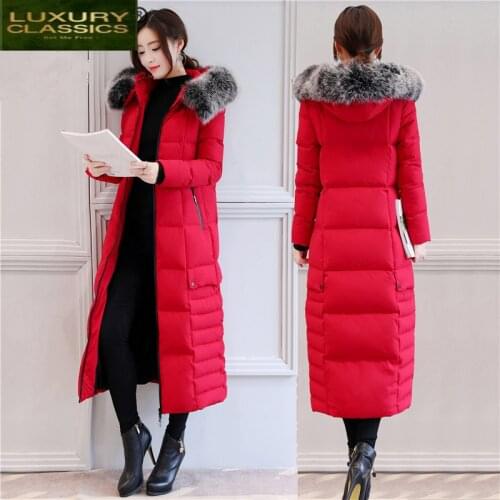 Fox Fur Hooded Real Down Coat Female Winter Brand X-Long Jacket Women Clothes 2021 Korean 90% Duck Down Parka Hiver 18190