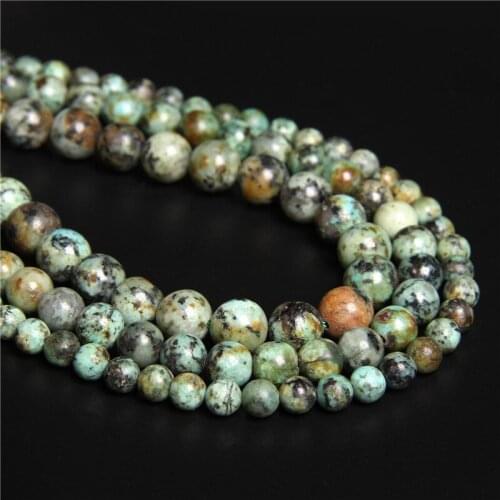Polish Round Natural Stone African Turquoises Loose Beads 15.5" Strand 6 8 10 MM Pick Size For Bracelet Necklace Jewelry Making