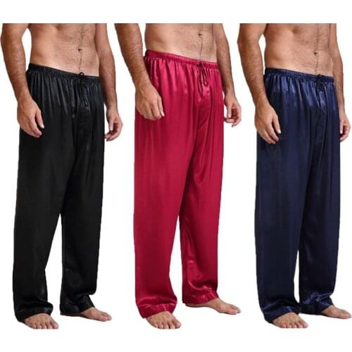 Casual Mens Silk Satin Sleep Bottoms Pajamas Pyjamas Pants Sleep Bottom Long Loose Homewear Pant Nightwear Sleepwear Trousers