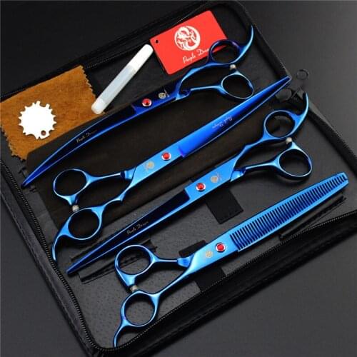 Purple Dragon 8 inch Professional Tools Kit Pet Dog Grooming Scissors Set Straight & Curved & Thinning Shears Animals Hair