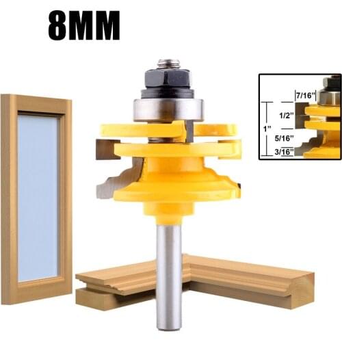 2Pcs 8mm/12.7mm 1/2 inch Shank Glass Door Rail & Stile Reversible Router Bits Wood Cutting Router Tool