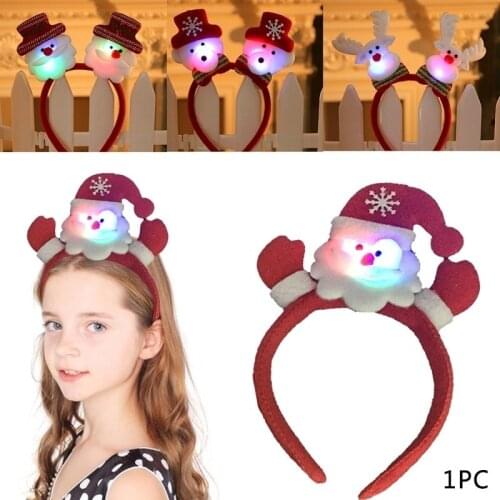 Christmas LED Light Headband Santa Reindeer Snowman Bear Hair Band New Years Lightening Double Head Xmas Gift Decor Ornaments