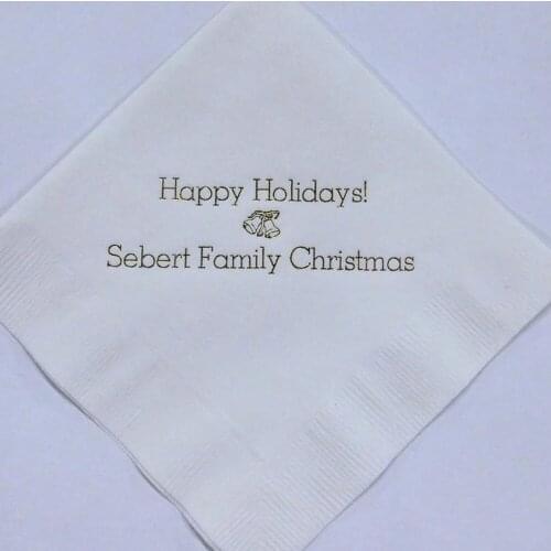 Personalized logo birthday party wedding Napkins Gold foil Custom Baby shower Monogramed Beverage paper ,Happy Holidays Napkins