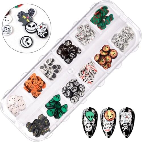 Halloween Series Pumpkin Ghost Skull Mixed Polymer Slices 12Gird DIY Nail Art Accessories New 2021 Nailart Slime Accessories